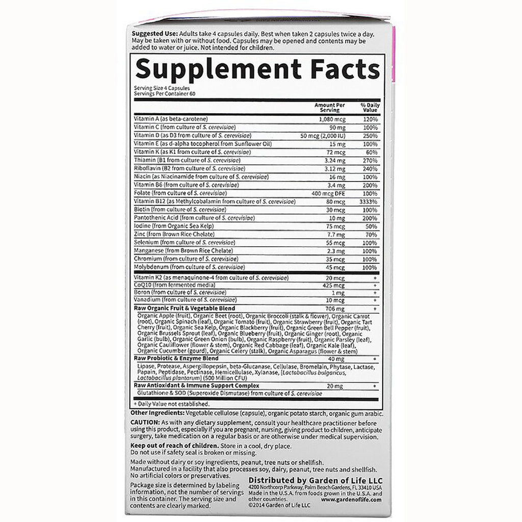 GLF097 | Supplement Facts panel showing vitamin and mineral amounts, serving size, and usage directions - Thumbnail