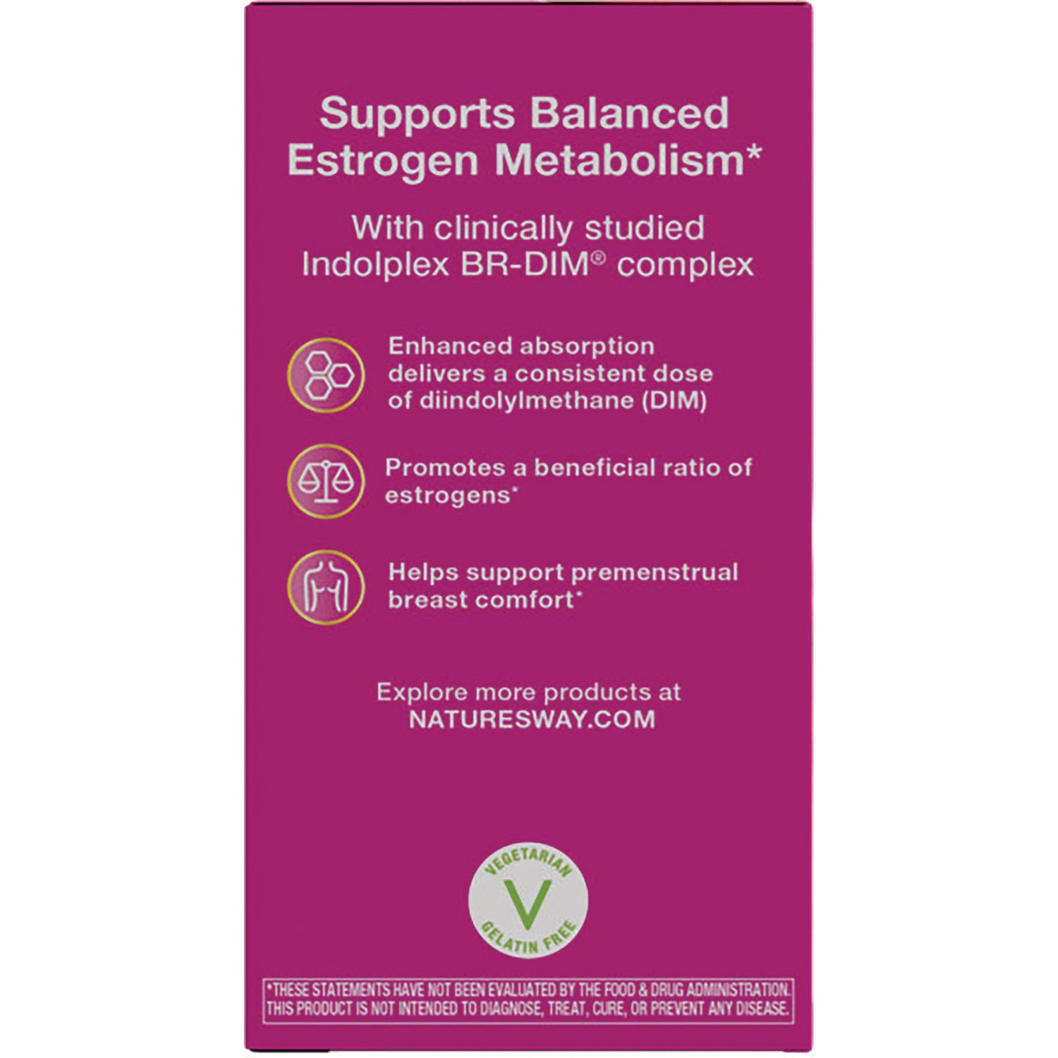 ET455 | Magenta product infographic listing benefits: supports balanced estrogen metabolism, enhanced absorption, promotes healthy estrogen ratio, premenstrual breast comfort