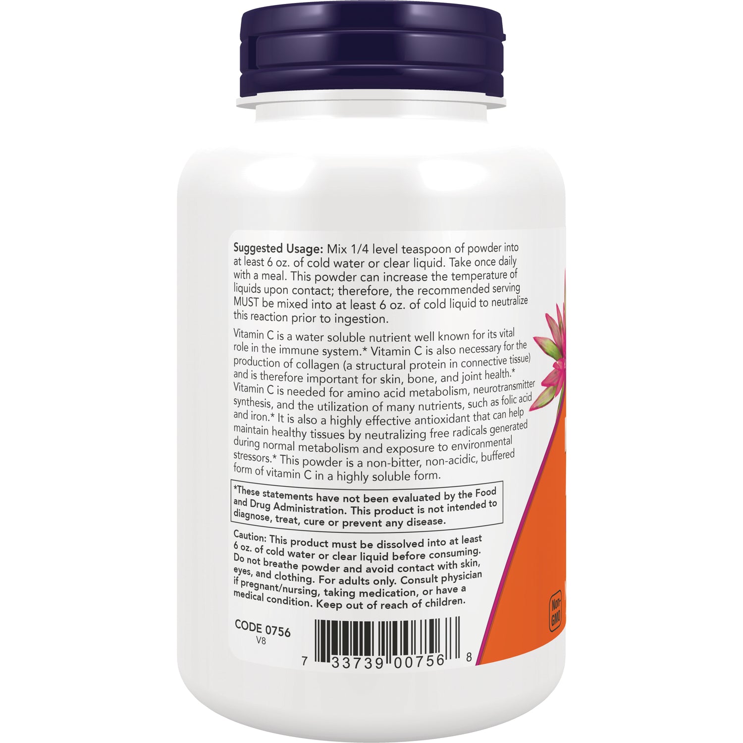 NWF1133 | Back label with suggested usage, caution statement and barcode on white supplement bottle