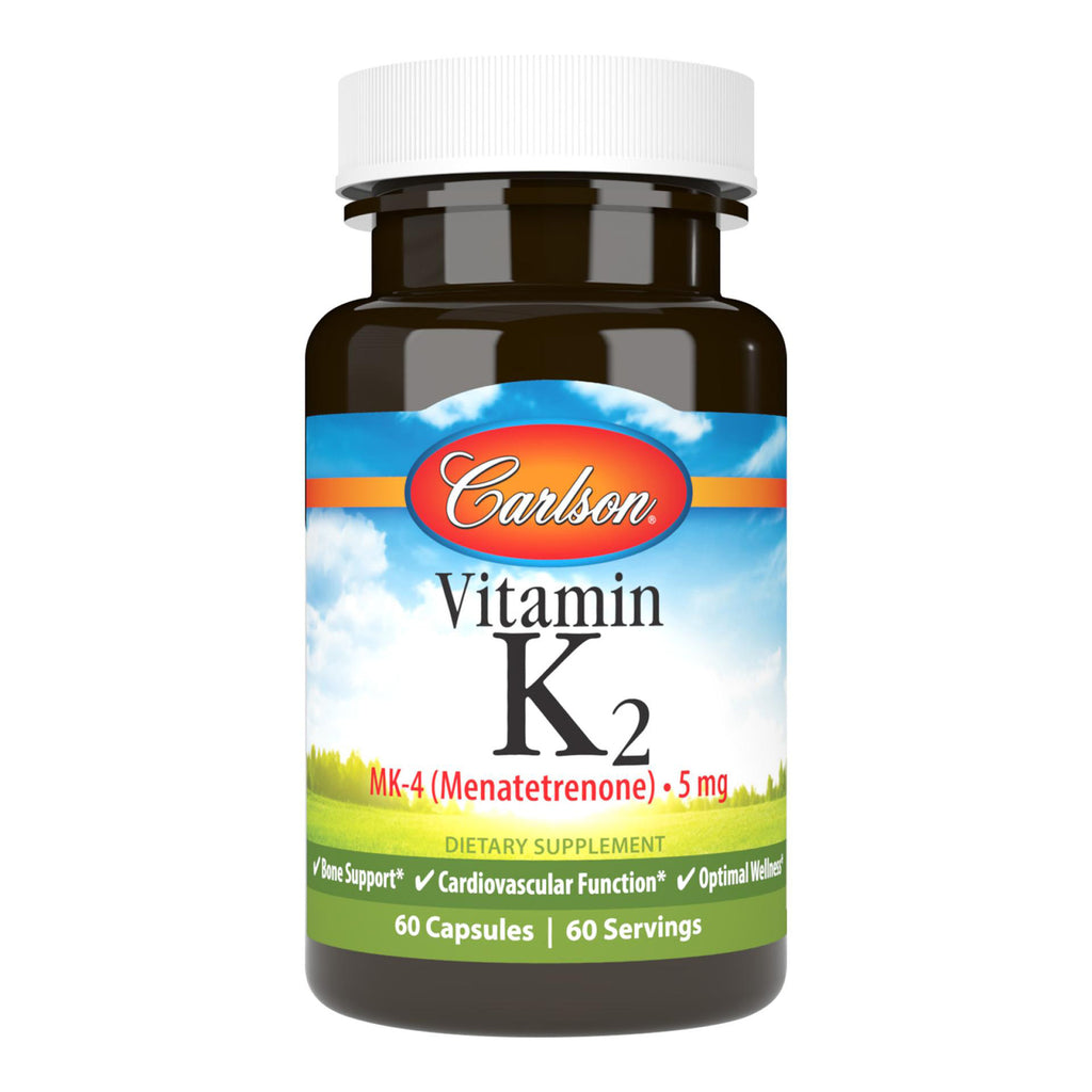 CSN028 | Carlson Vitamin K2 MK-4 dietary supplement bottle, front label, 60 capsules 5 mg - Thumbnail