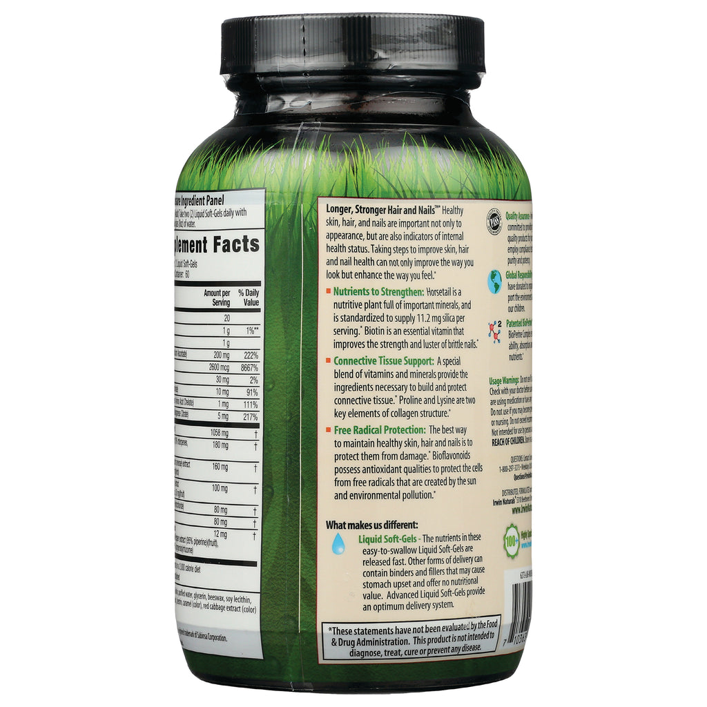 Back label of green supplement bottle showing supplement facts, ingredients, and usage information - Thumbnail