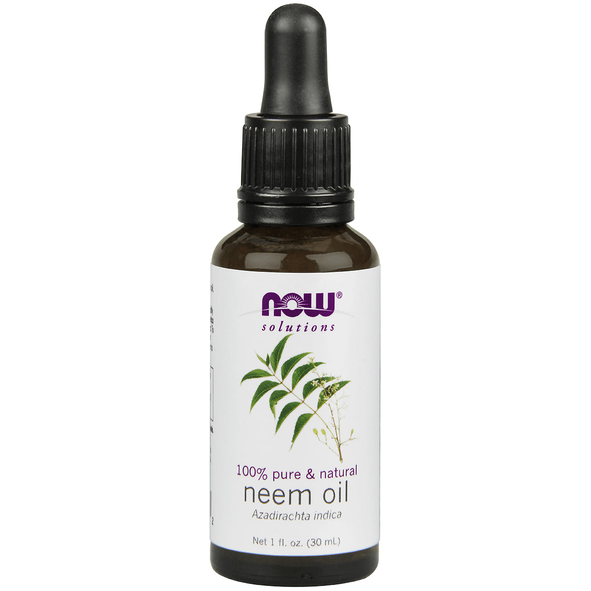 NWF258 | NOW Solutions neem oil dropper bottle labeled 100% pure & natural 1 fl oz