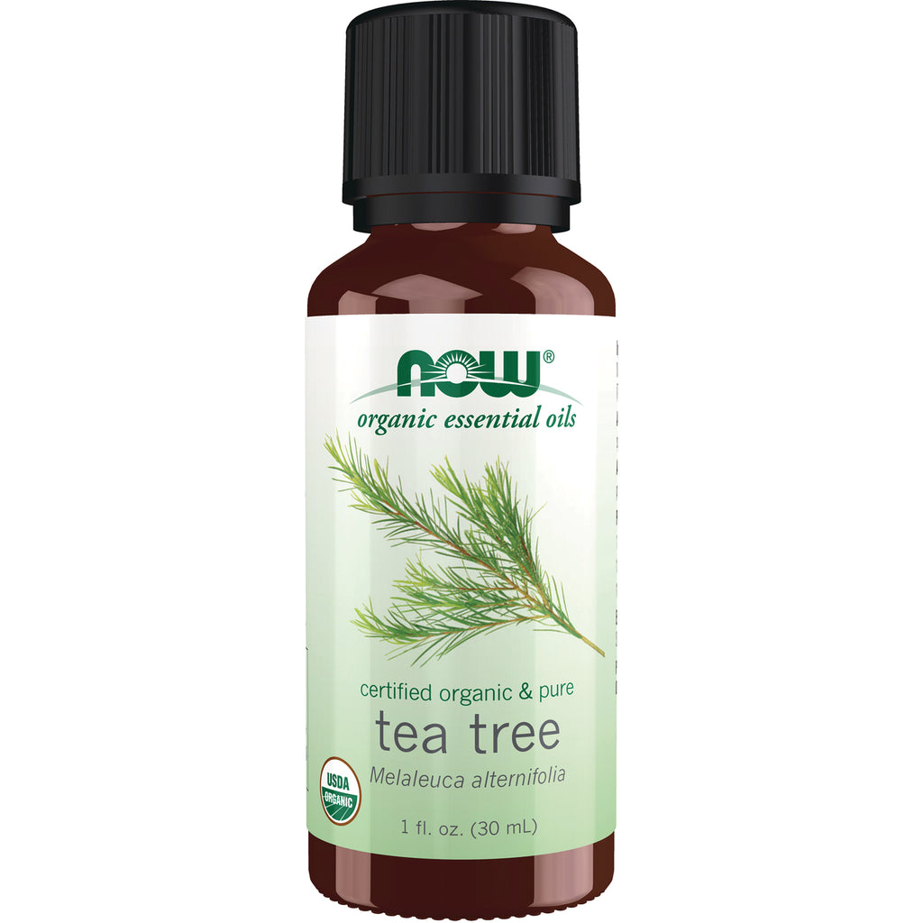 NWF513 | NOW organic tea tree essential oil 1 fl oz amber bottle with label showing Melaleuca alternifolia - Thumbnail