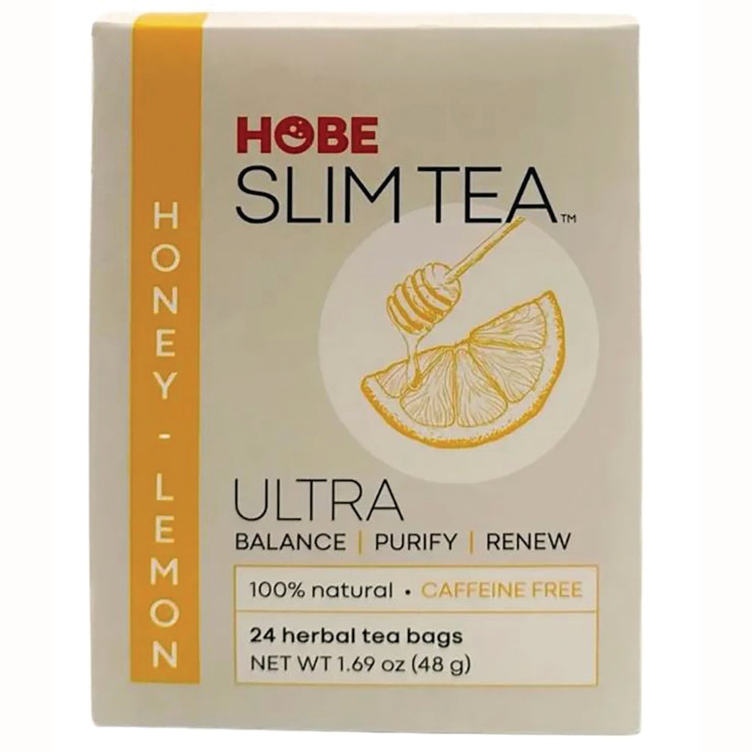 HBL010 | Hobe Slim Tea Honey-Lemon box front showing 24 herbal tea bags, 100% natural, caffeine free