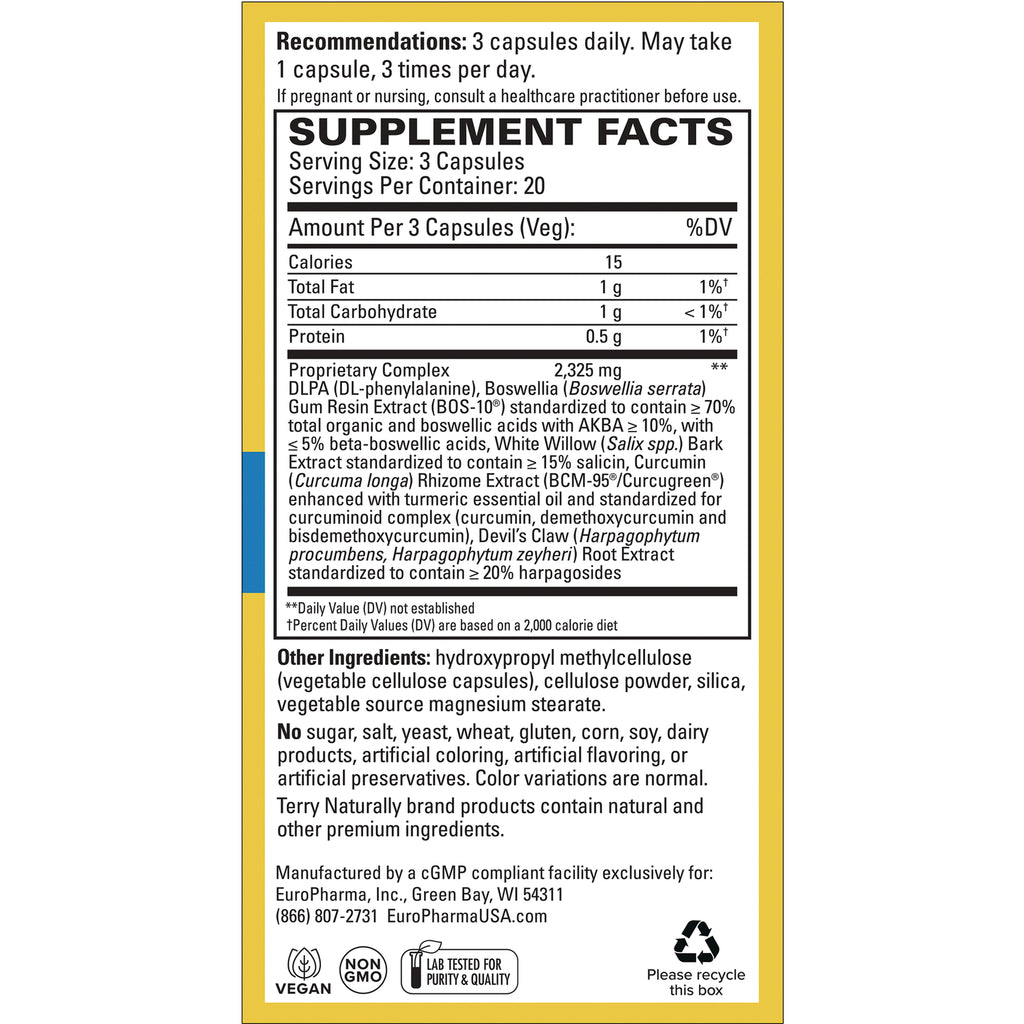 EUR060 | back label showing supplement facts, serving size 3 capsules, proprietary complex and other ingredients - Thumbnail