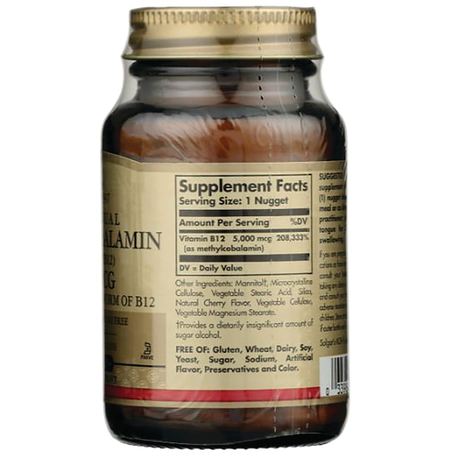 SLG348 | back of brown supplement bottle showing Supplement Facts label, serving size and ingredient list