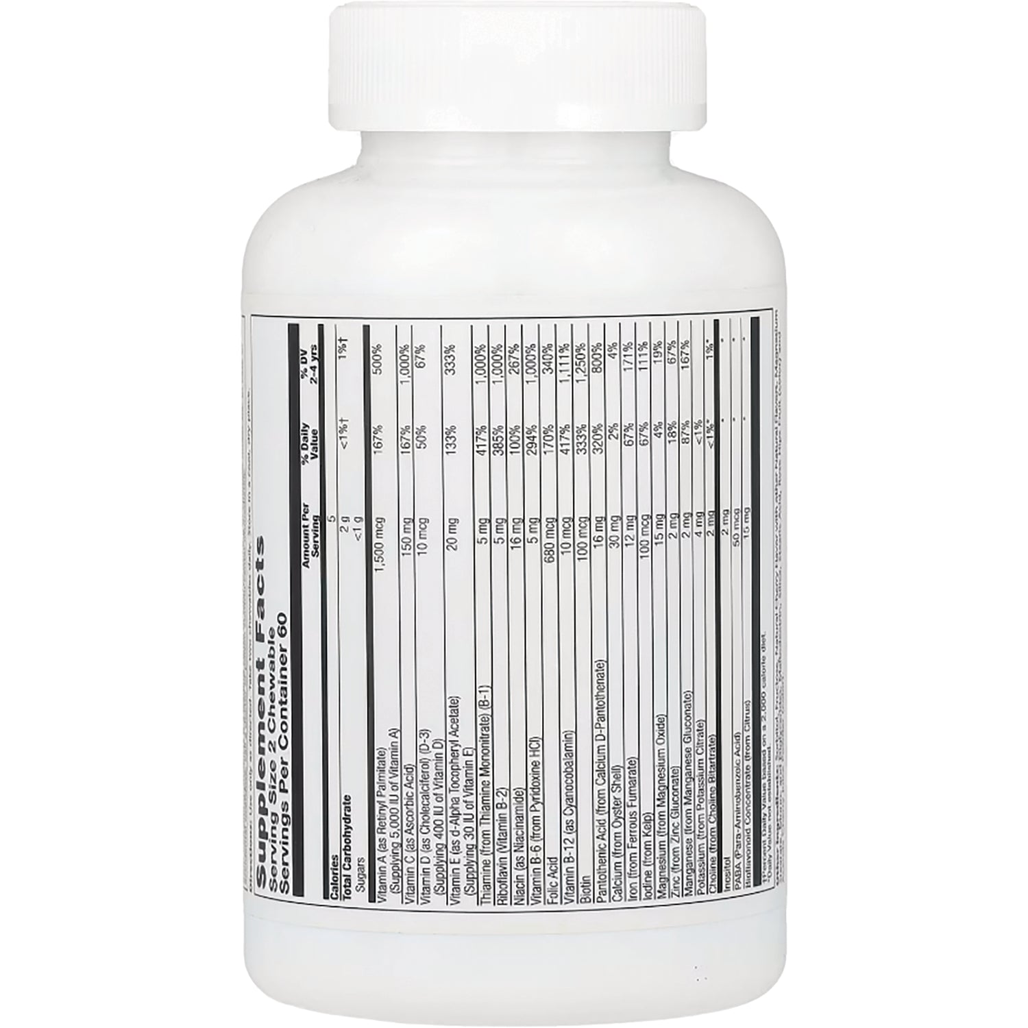 SLR340 | back of white supplement bottle showing vertical supplement facts label and ingredient table