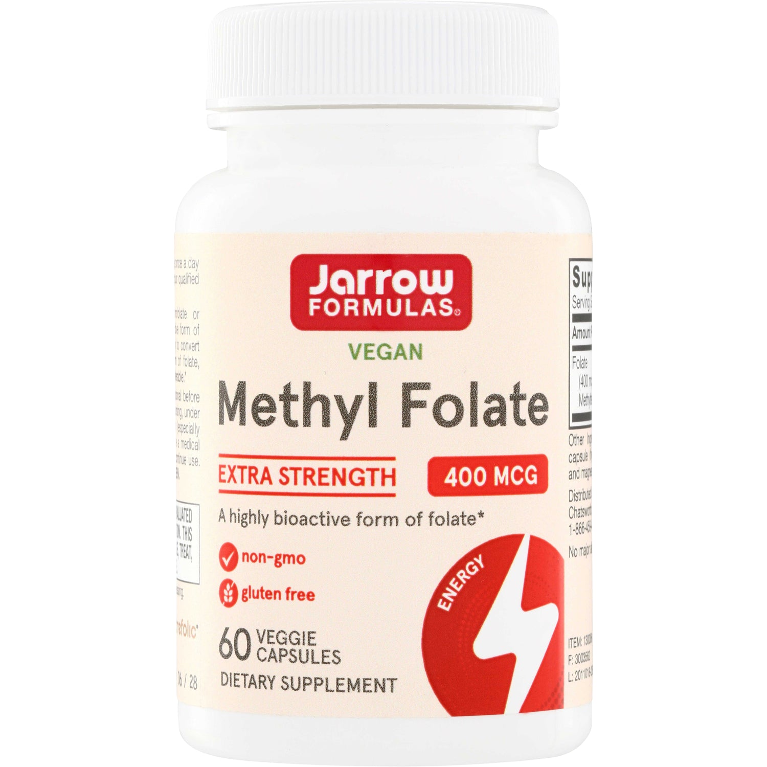 JR240 | Jarrow Formulas Vegan Methyl Folate Extra Strength 400 mcg, 60 veggie capsules