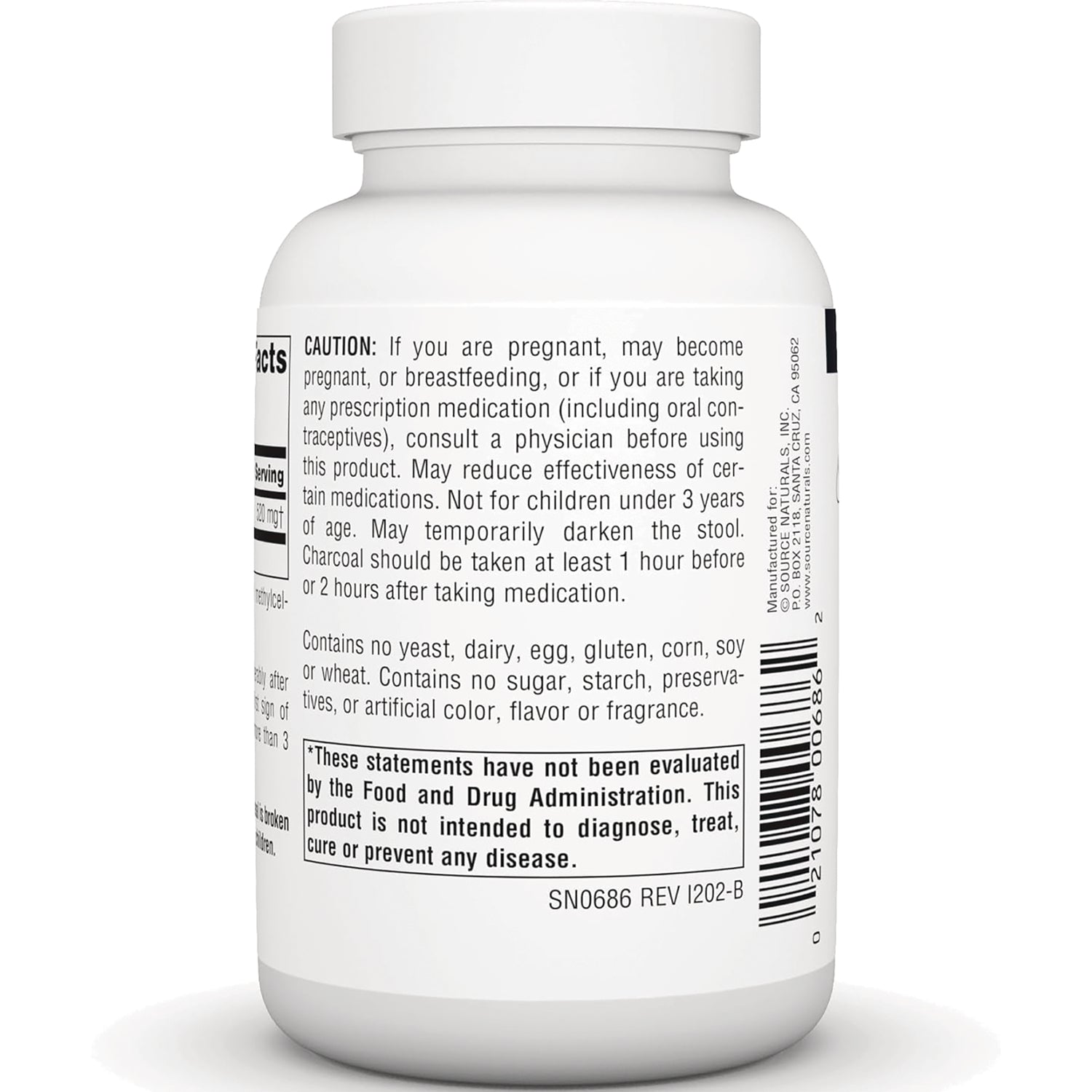 SN434 | Back label with caution and FDA disclaimer statements, ingredients info, and barcode