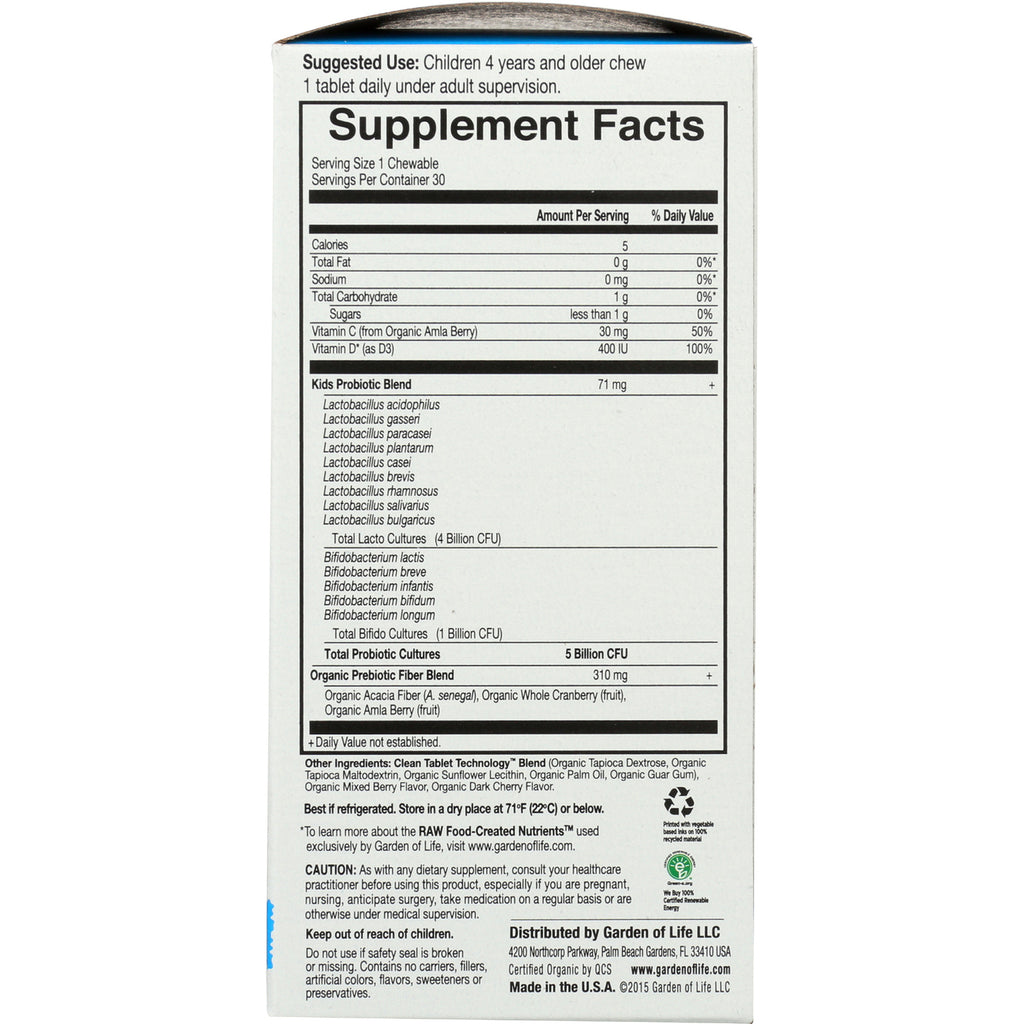 GLF207 | back panel showing Supplement Facts, probiotic and prebiotic blend and usage and ingredient information - Thumbnail