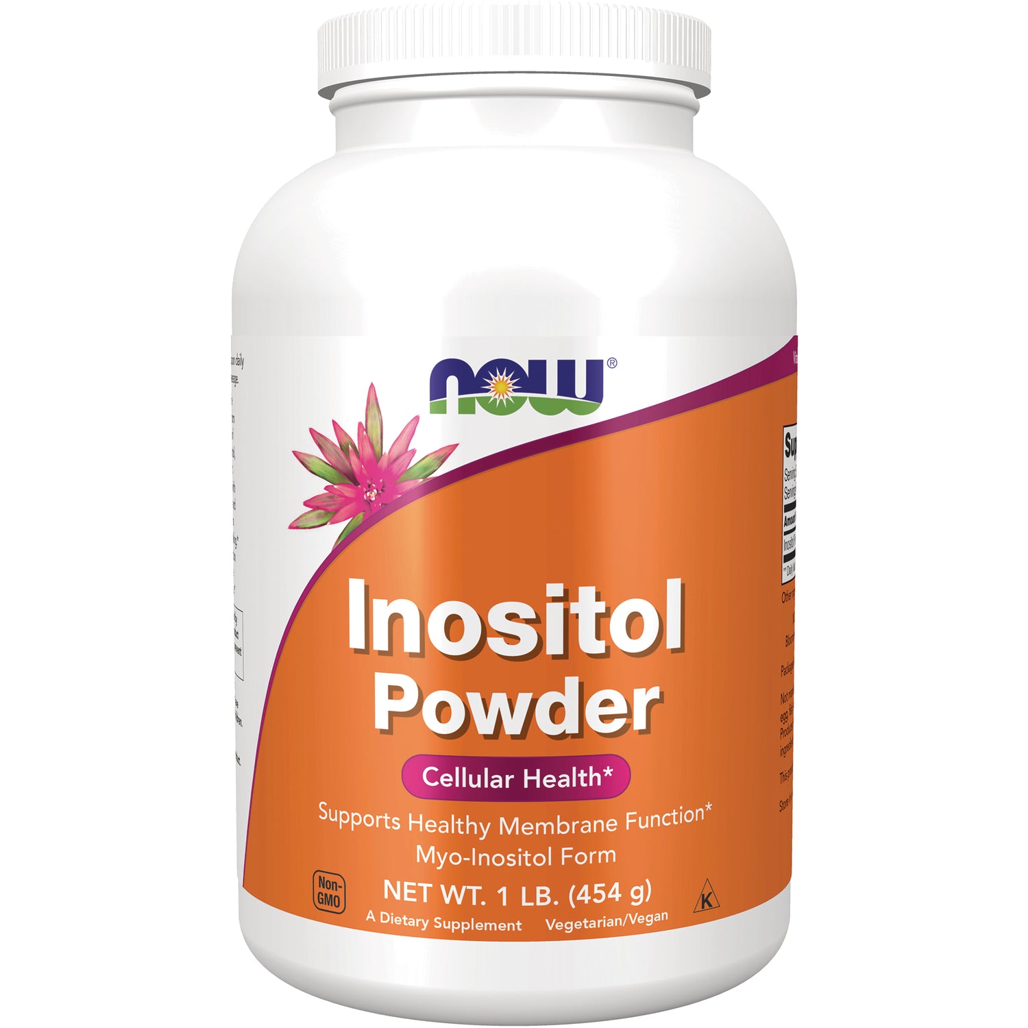 NWF1434 | Now Inositol Powder supplement white jar with orange label, 1 lb, Cellular Health