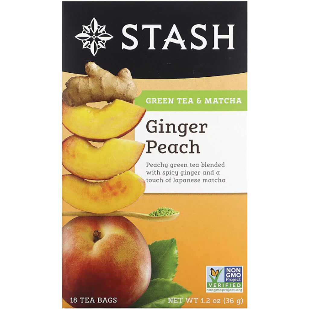 STH008 | Stash Green Tea & Matcha Ginger Peach tea bags, 18 count box - Thumbnail
