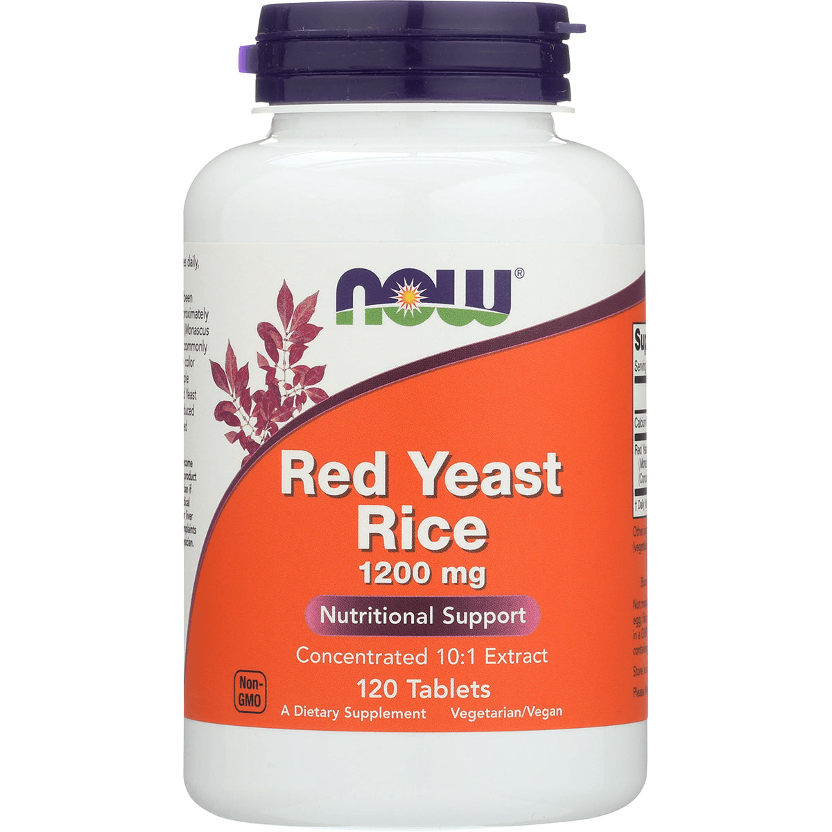 NWF700 | NOW Red Yeast Rice 1200 mg supplement bottle with orange label, 120 tablets