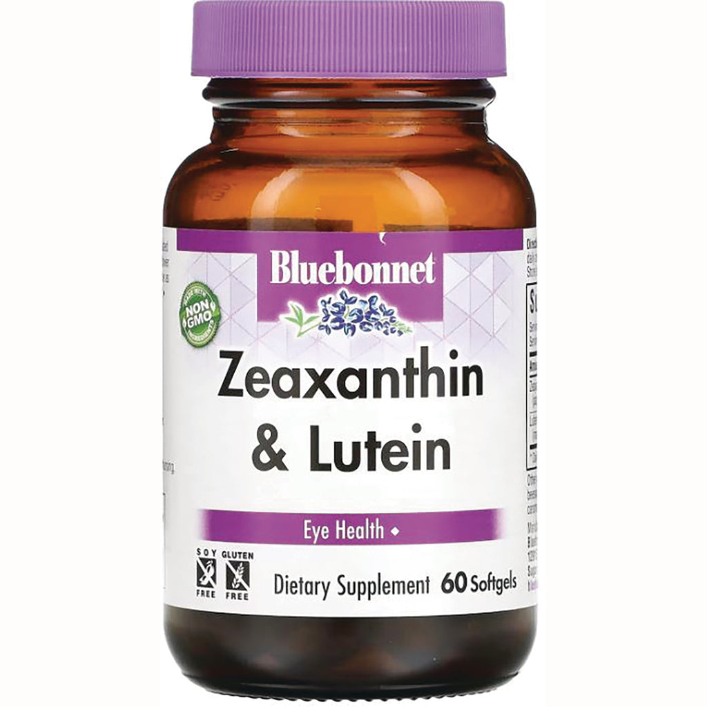 BLU137 | Bluebonnet Zeaxanthin & Lutein dietary supplement bottle, 60 softgels, purple cap, Eye Health label - Thumbnail