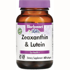 BLU137 | Bluebonnet Zeaxanthin & Lutein dietary supplement bottle, 60 softgels, purple cap, Eye Health label