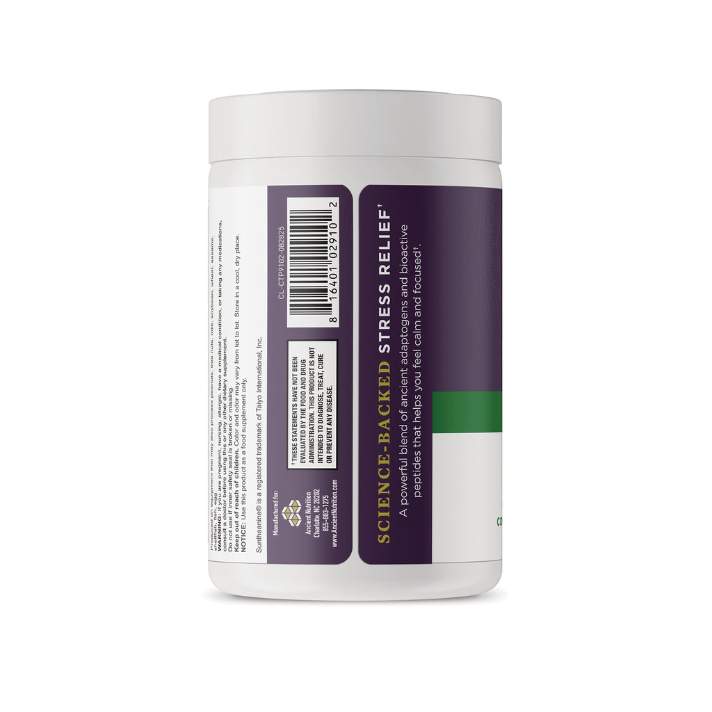 ATN151 | Back label of Science-Backed Stress Relief dietary supplement bottle with barcode and warning text - Thumbnail