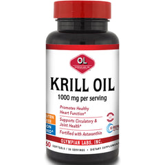 OL026 | Bottle of KRILL OIL 1000 mg per serving supplement by Olympian Labs front view