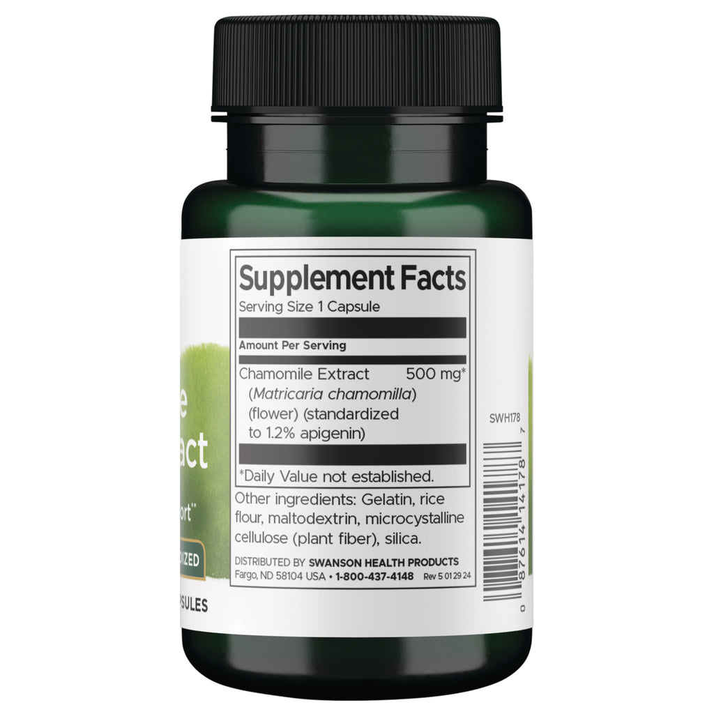 SWH178 | Supplement Facts panel for chamomile extract capsules; 500 mg per serving; other ingredients listed - Thumbnail