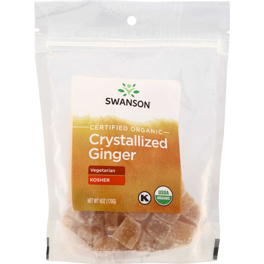 SWF075 | Swanson Certified Organic Crystallized Ginger, vegetarian and kosher, USDA Organic, 6 oz resealable bag - Thumbnail