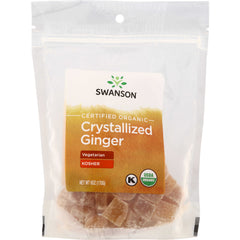SWF075 | Swanson Certified Organic Crystallized Ginger, vegetarian and kosher, USDA Organic, 6 oz resealable bag