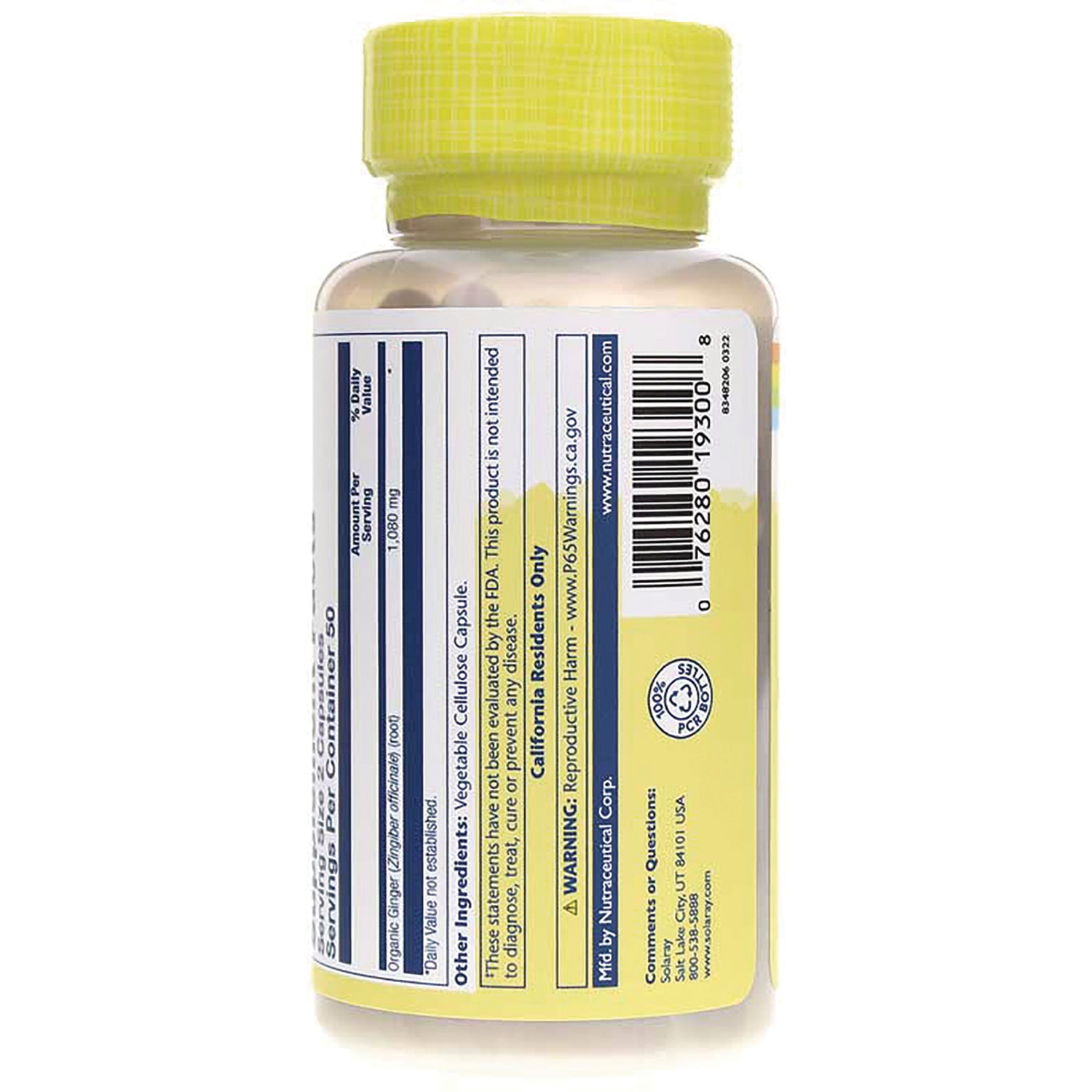 SLR390 | Back label with supplement facts, ingredients, California Proposition 65 warning, and barcode