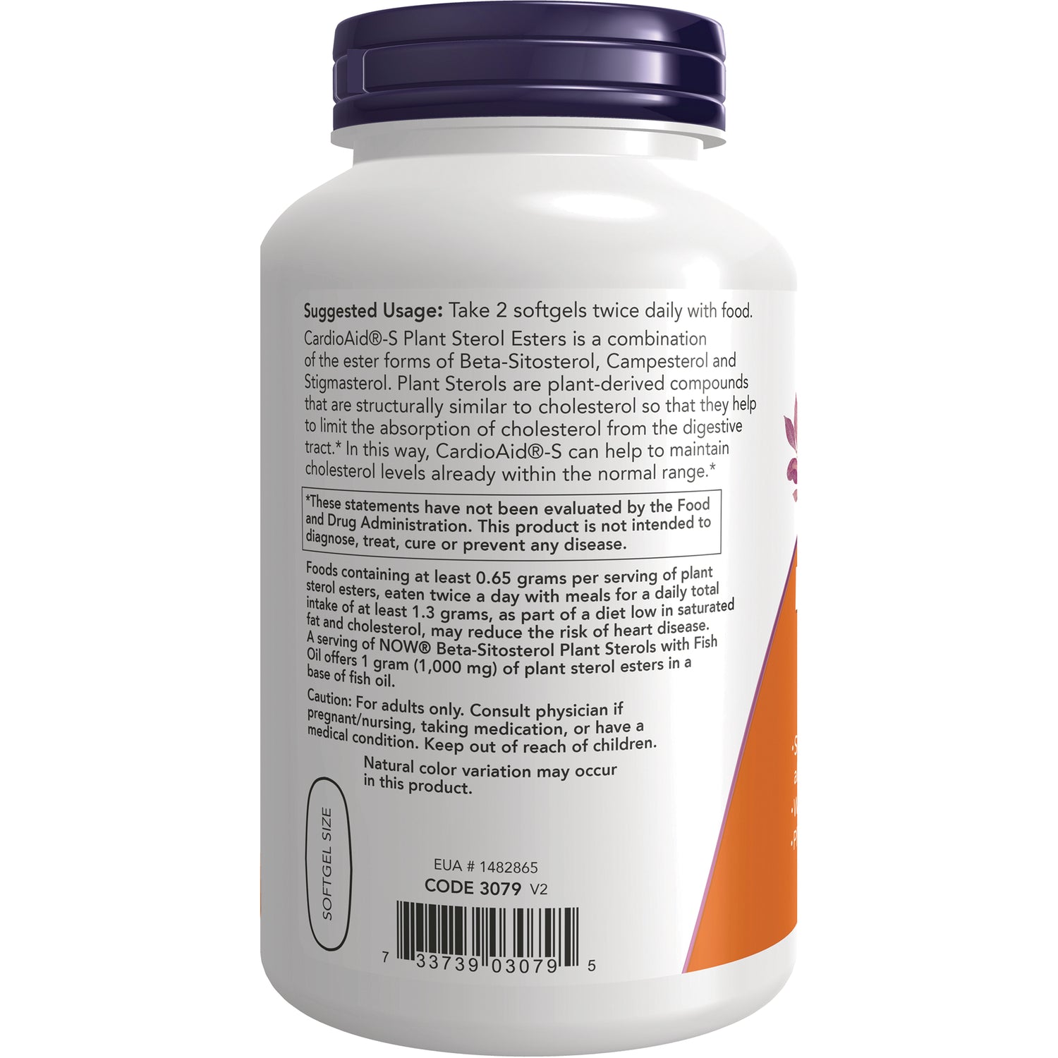 NWF1441 | Back label of white supplement bottle showing suggested usage, warnings, ingredient info and barcode