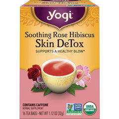 AHW039 | Yogi Soothing Rose Hibiscus Skin DeTox tea box with cup of red tea and \
