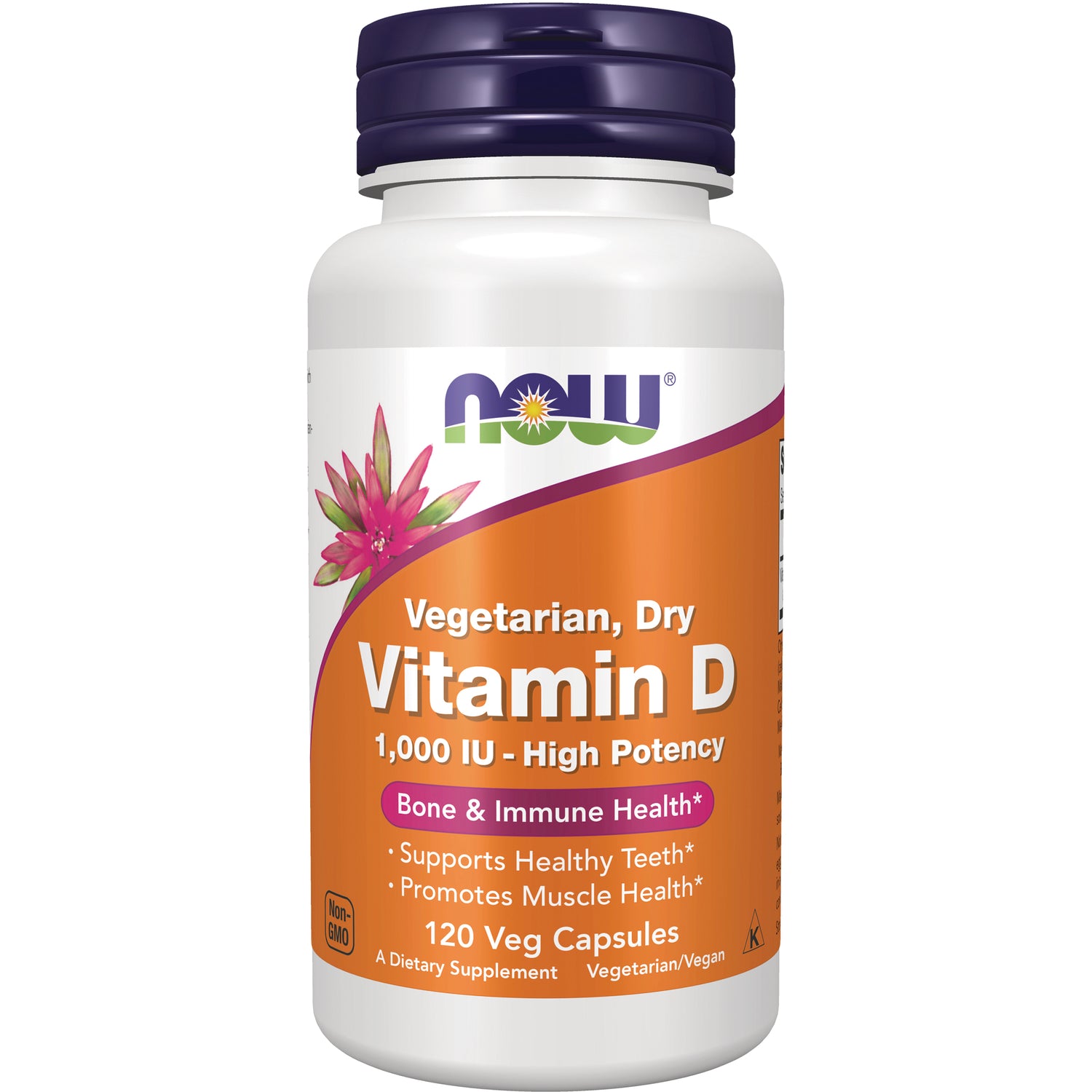 NWF111 | NOW Vegetarian Dry Vitamin D 1,000 IU bottle label, 120 veg capsules