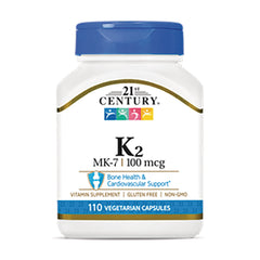 CNT276 | 21st Century K2 MK-7 100 mcg supplement bottle, 110 vegetarian capsules, blue cap