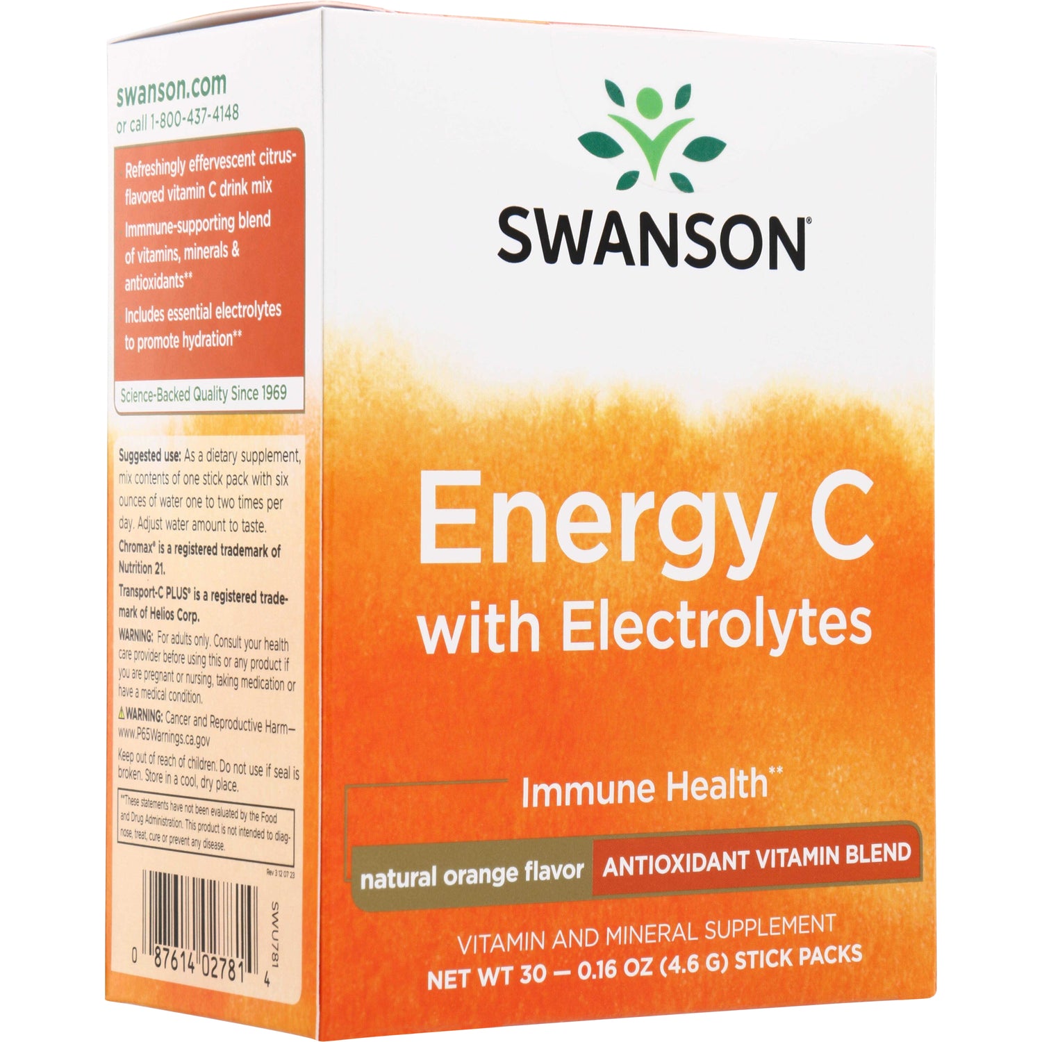 SWU781 | Swanson Energy C with Electrolytes orange box front showing brand, product name, and natural orange flavor
