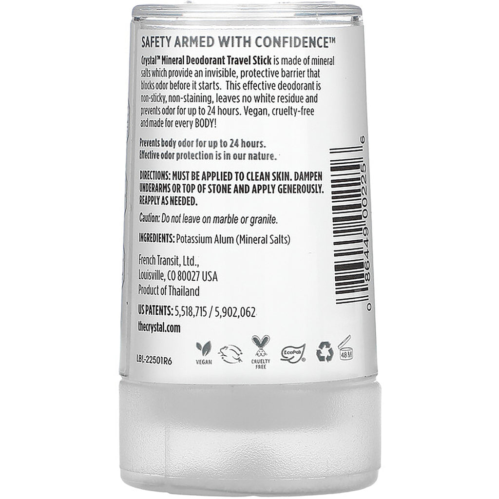 CRY006 | Back label of mineral deodorant travel stick showing directions, ingredients, and barcode - Thumbnail