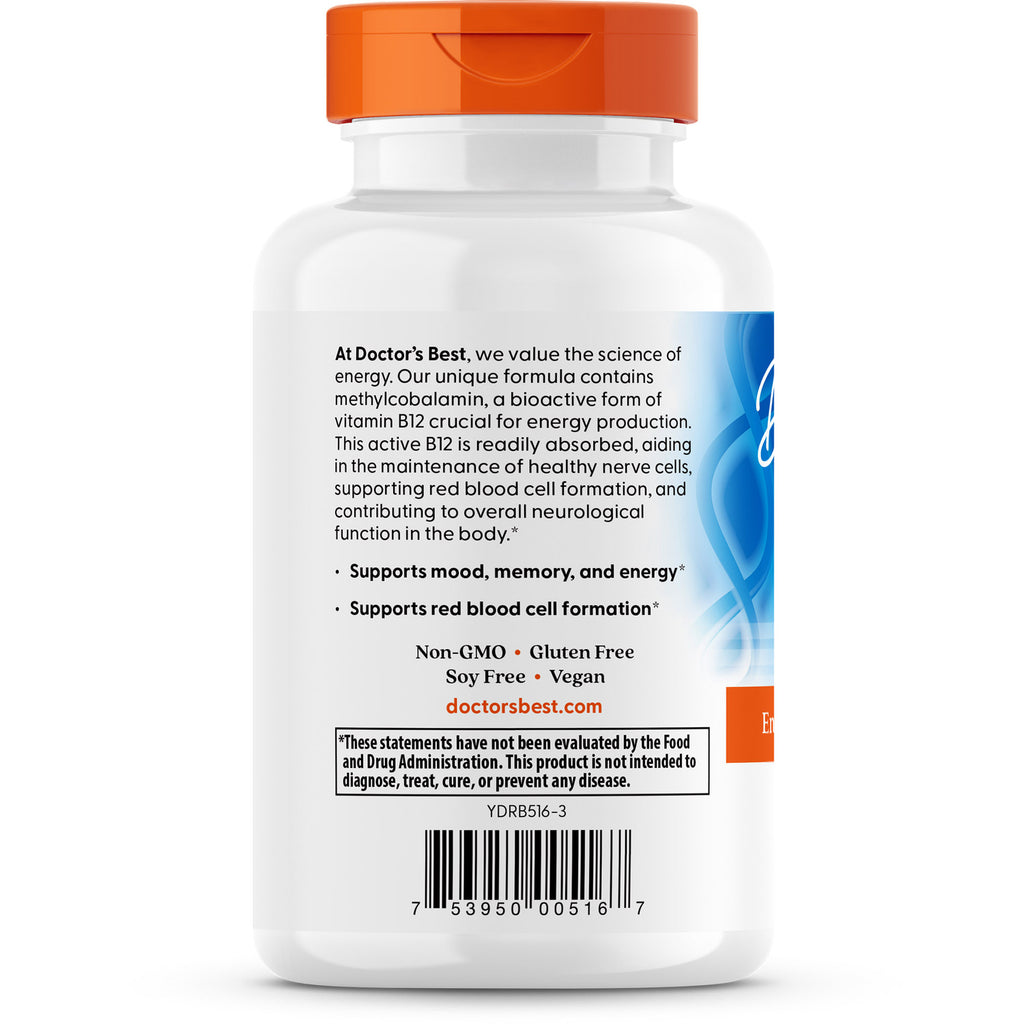 DB267 | Back of white supplement bottle showing Doctor's Best Fully Active B12 label text, claims and barcode - Thumbnail