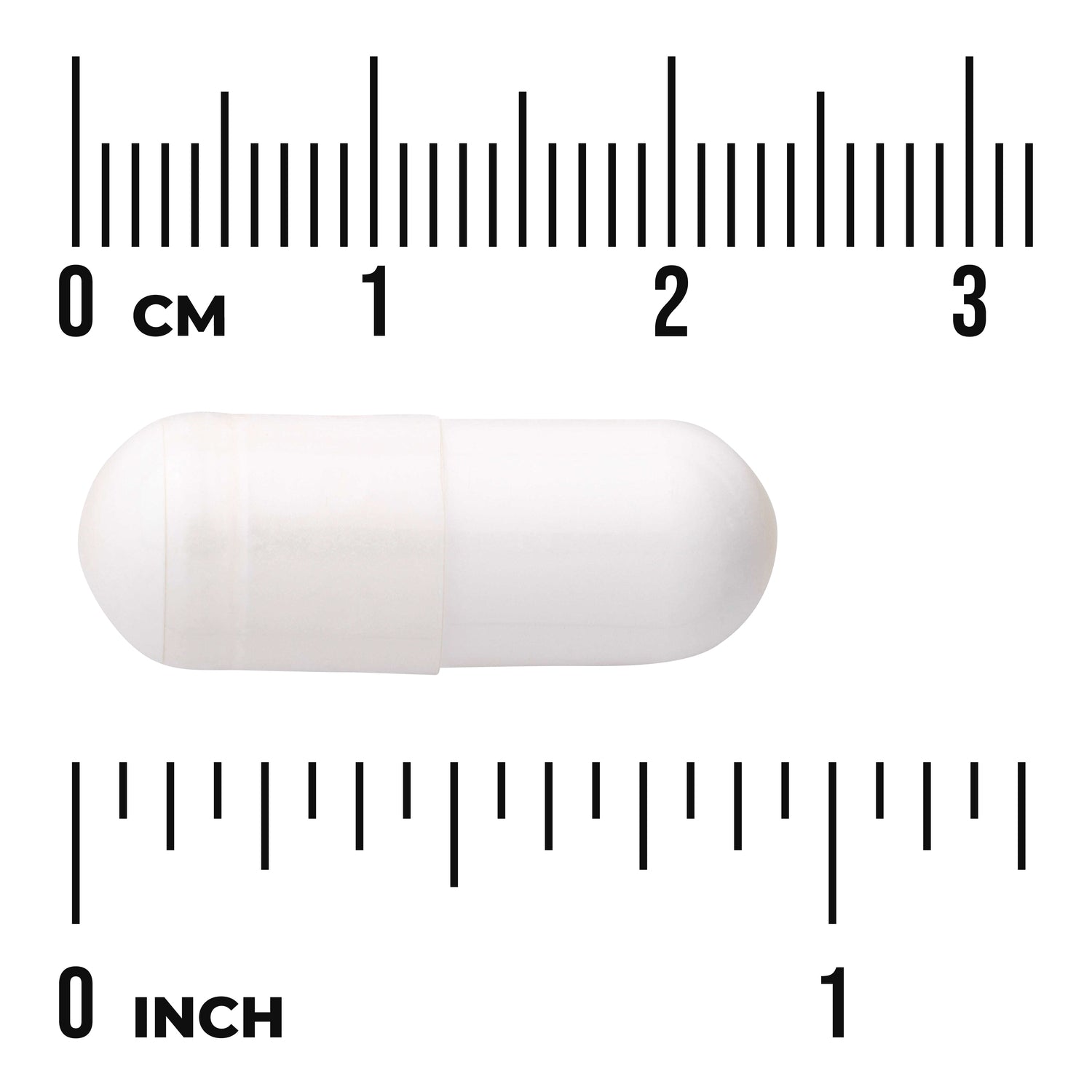 SW1379 | White capsule with cm and inch rulers for size