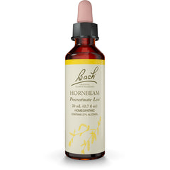 BFL003 | Bach Hornbeam Procrastinate Less 20 mL homeopathic dropper bottle, label reads Contains 27% alcohol