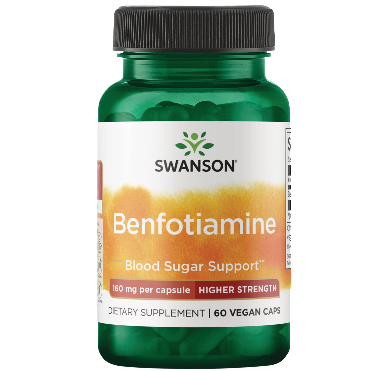SWU976 | Swanson Benfotiamine bottle front label reading Benfotiamine Blood Sugar Support 160 mg per capsule 60 capsules