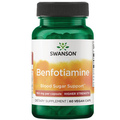 SWU976 | Swanson Benfotiamine bottle front label reading Benfotiamine Blood Sugar Support 160 mg per capsule 60 capsules