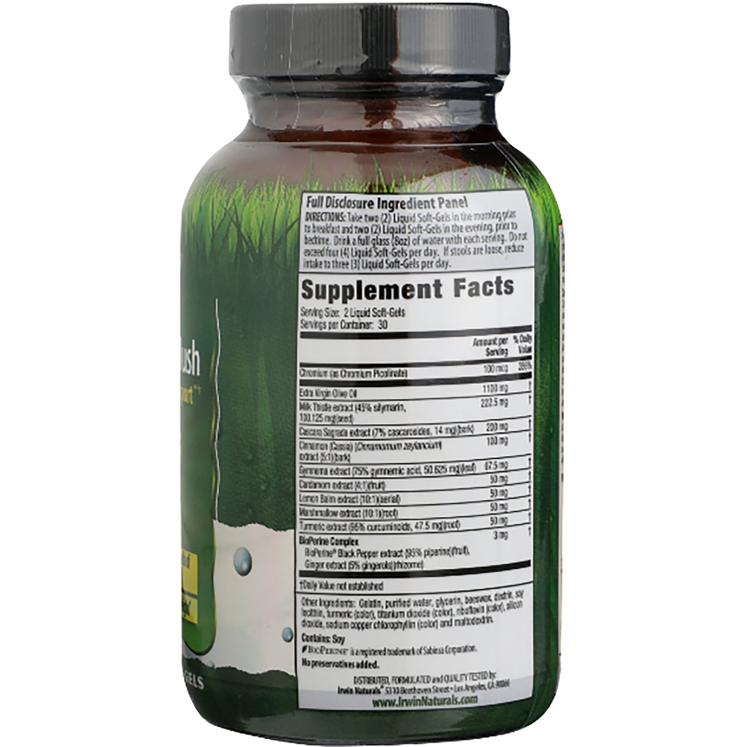 IR151 | Back of green supplement bottle showing Supplement Facts panel and ingredients list