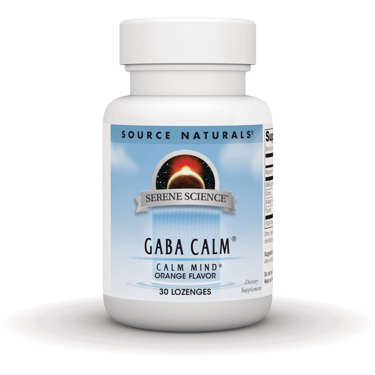 SN384 | Source Naturals Serene Science GABA Calm orange flavor, 30 lozenges bottle front