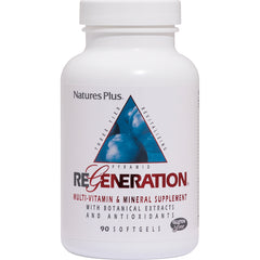 NTP198 | White bottle labeled Natures Plus ReGeneration multi-vitamin & mineral supplement 90 softgels gluten free