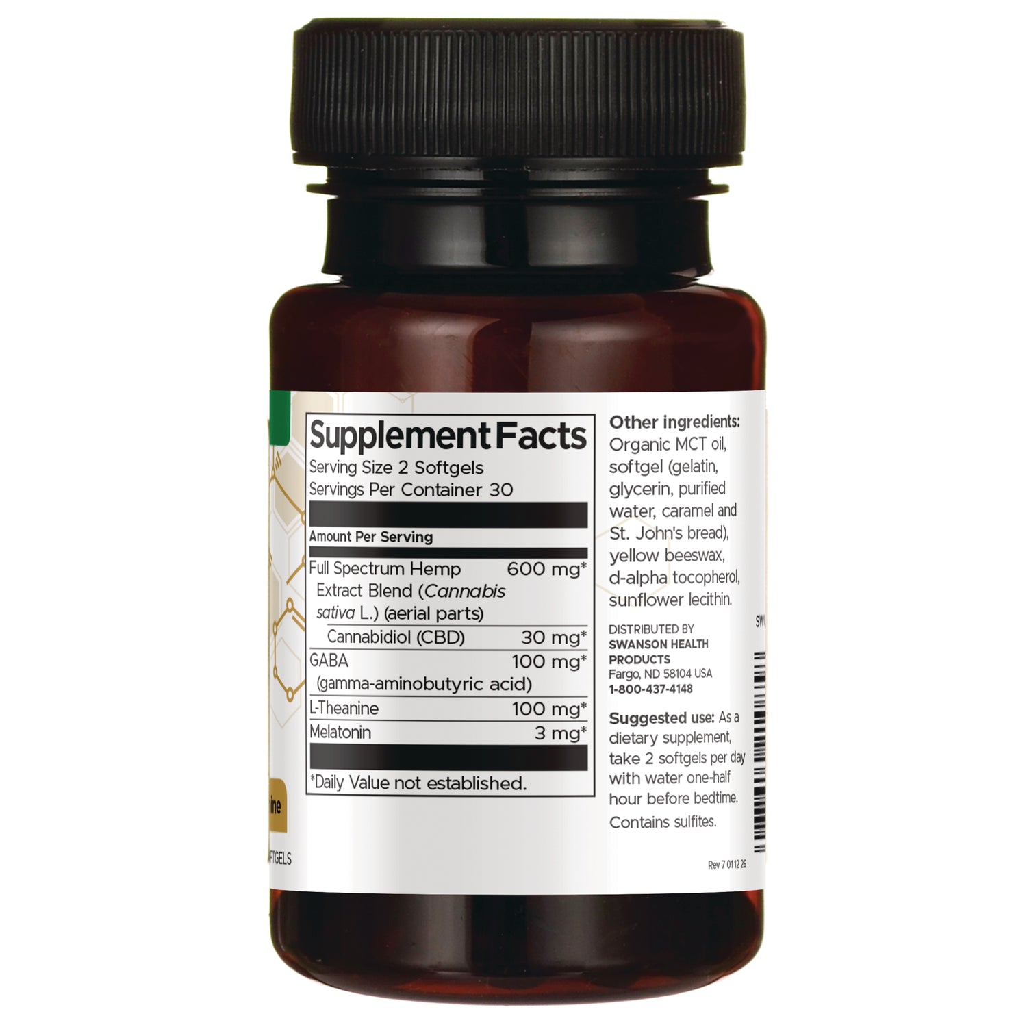 SWU1085 | Back label with Supplement Facts panel, serving size 2 softgels, 30 servings, ingredients and directions