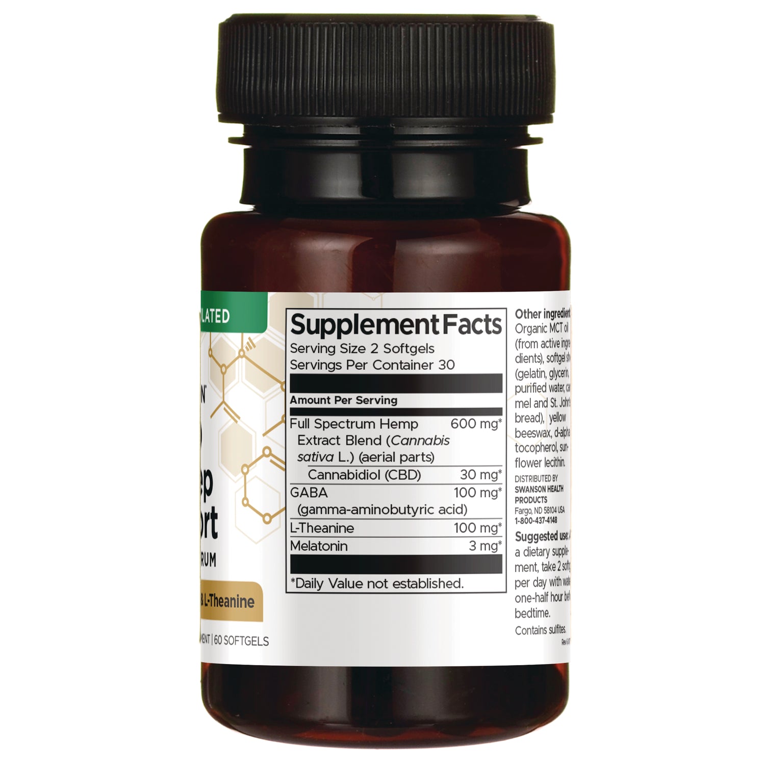SWU1085 | Back label with Supplement Facts panel, serving size 2 softgels, 30 servings, ingredients and directions