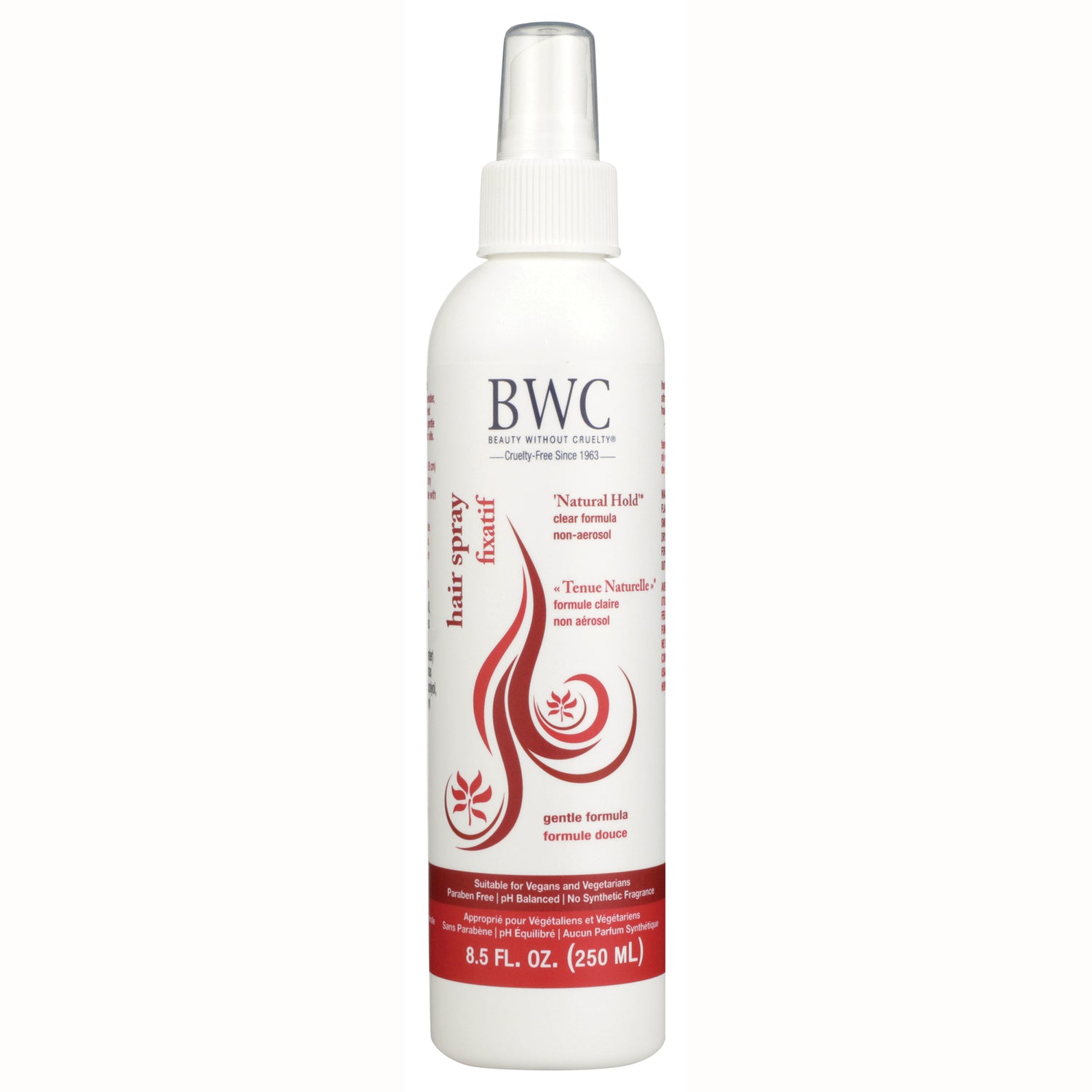 BWC076 | White BWC hair spray bottle with pump top, gentle formula 8.5 FL OZ (250 ML) label