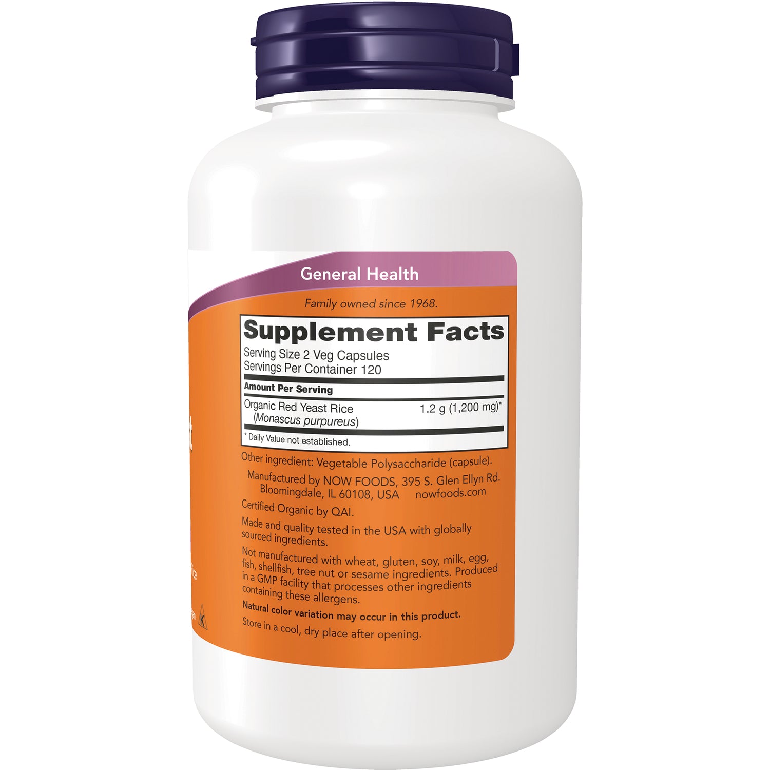 NWF346 | back label with Supplement Facts panel, serving size, ingredient amount and manufacturer info on white bottle