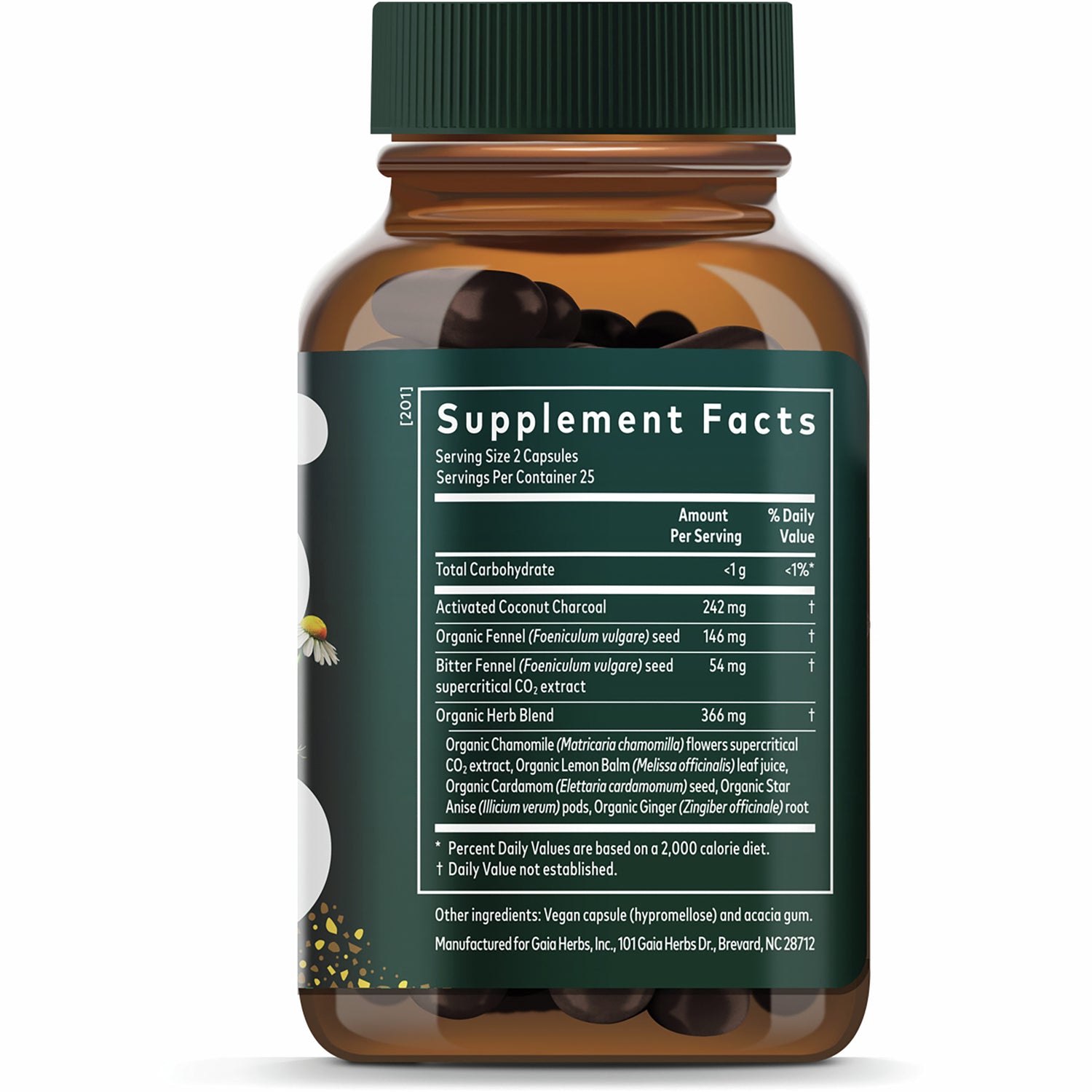 GH031 | Supplement Facts and suggested use text on back of dark green supplement box