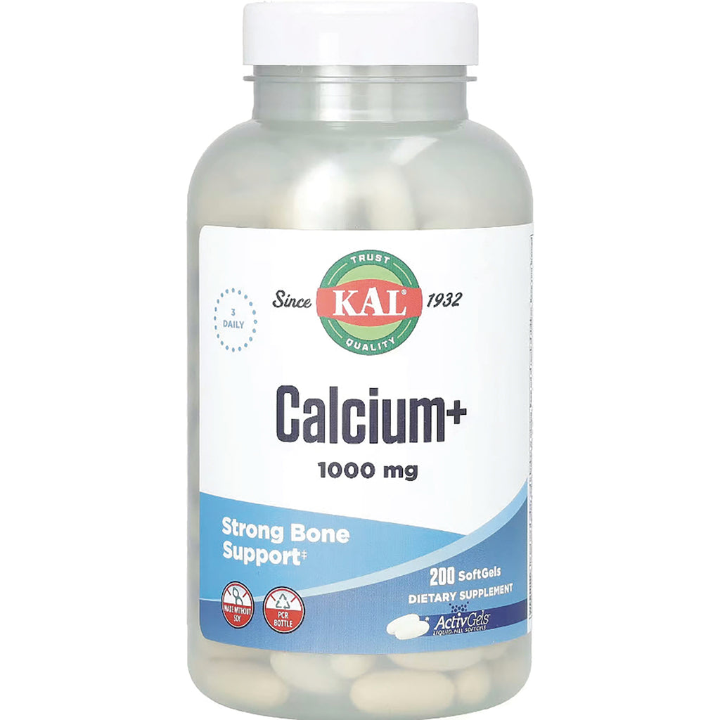 KL493 | KAL Calcium+ 1000 mg bottle showing label for 200 softgels and strong bone support - Thumbnail