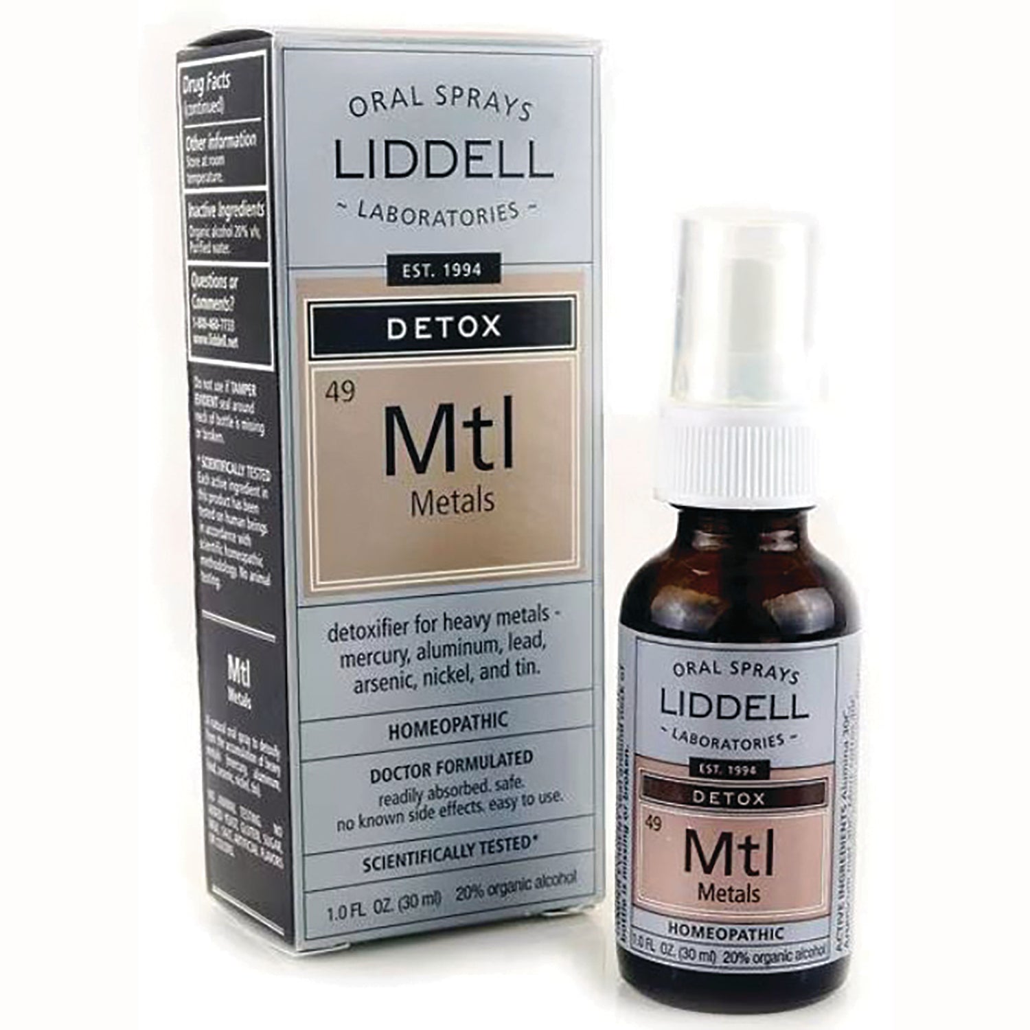 LID007 | Liddell Detox Mtl Metals oral spray front view with box and bottle