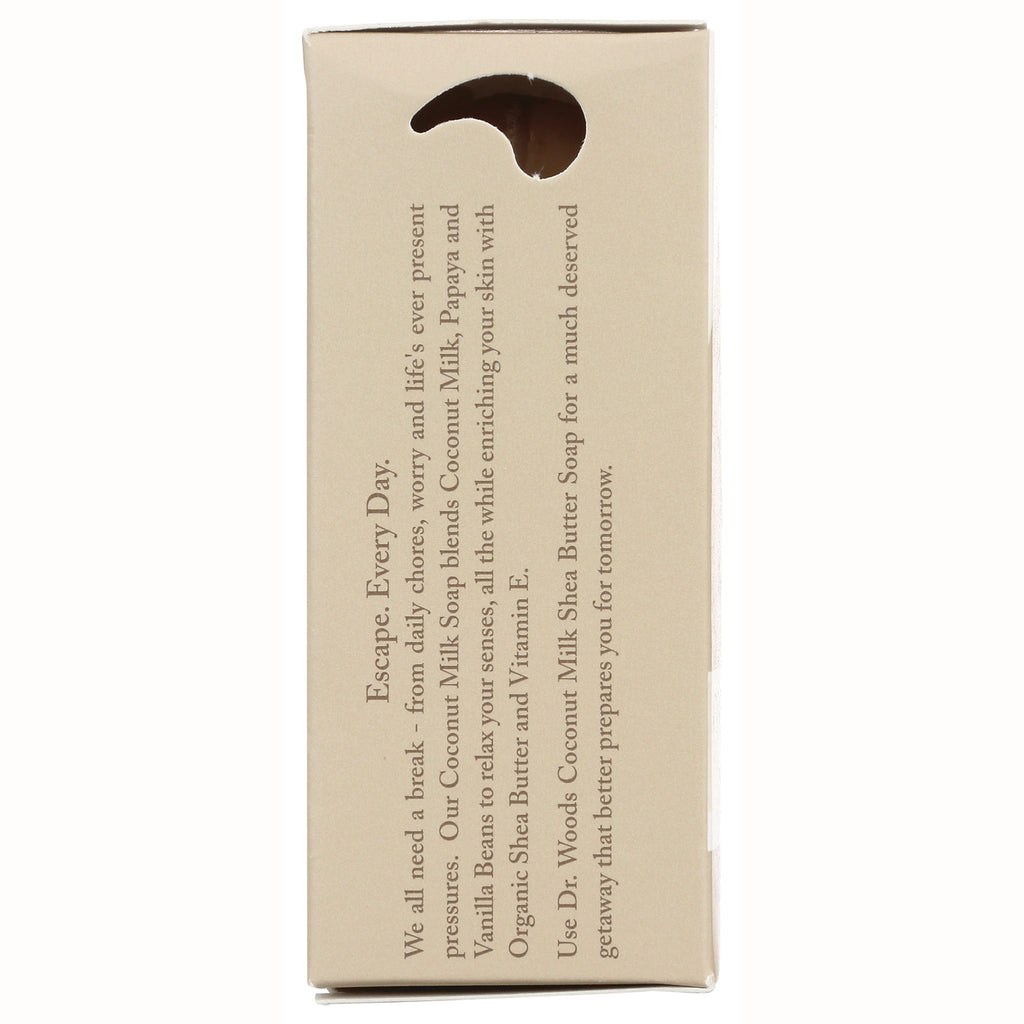 DRW013 | back panel of beige soap box with vertical product description mentioning Coconut Milk and Shea Butter - Thumbnail
