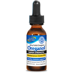 NHS003 | Amber dropper bottle labeled Oreganol Super Strength oil of wild oregano Mediterranean Source P73, 0.45 fl oz (13.5 ml)