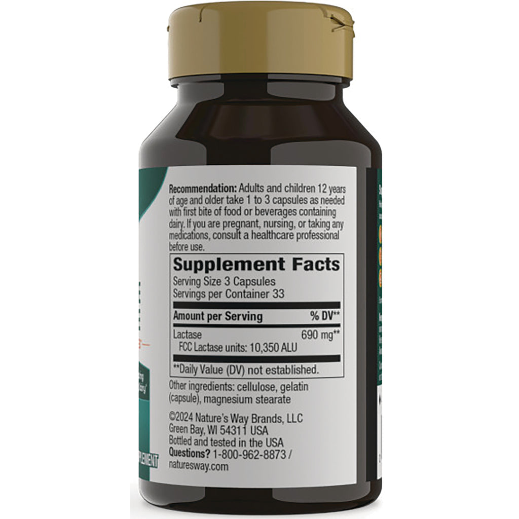 NW384 | Back of supplement bottle showing Supplement Facts panel with serving size and lactase 690 mg - Thumbnail