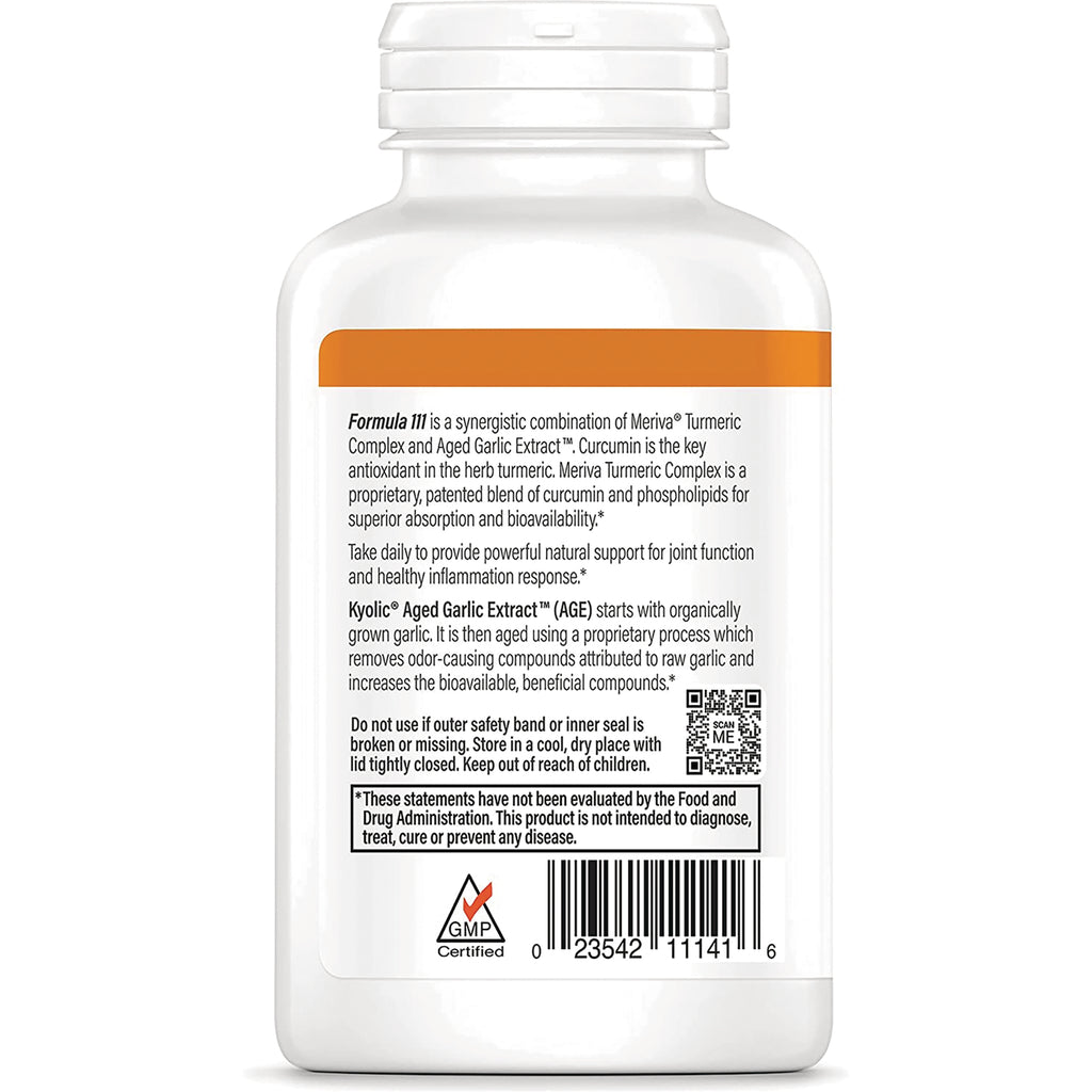 KY122 | Back label of white supplement bottle showing ingredients, directions, barcode and GMP certified logo - Thumbnail
